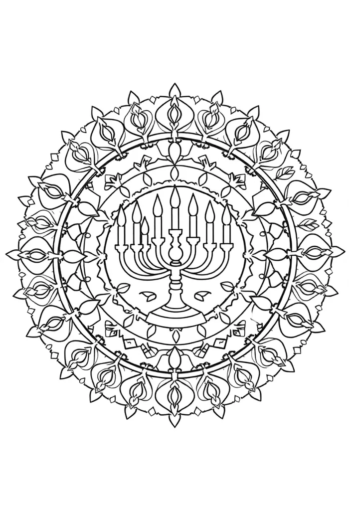 דף צביעה — מנדלת חנוכייה